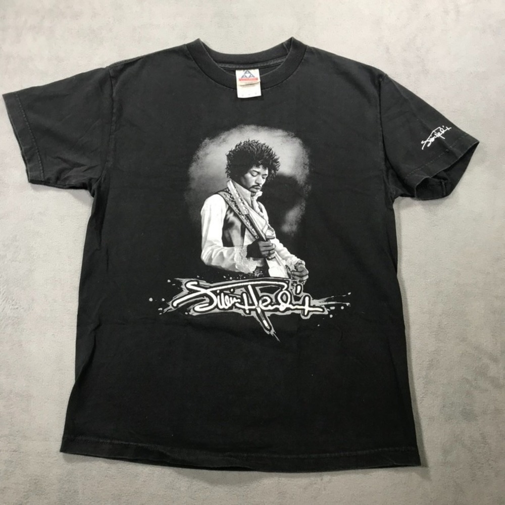 Vintage Jimi Hendrix T Shirt Men's Medium Black Faded Y2K 90s Rock Grunge *